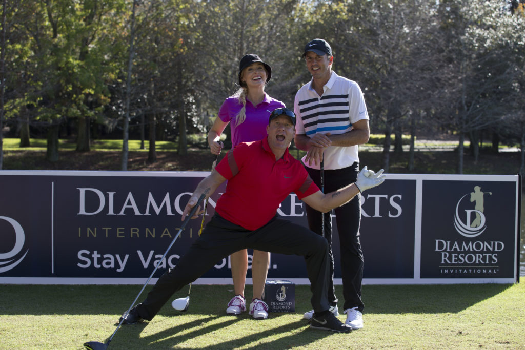 Blair O'Neal at Diamond Resorts with two fellow golfers